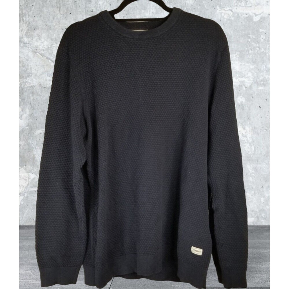PRODUKT Men's Sweater Textured Knit Crew Neck Pullover Long Sleeve Navy Blue XXL